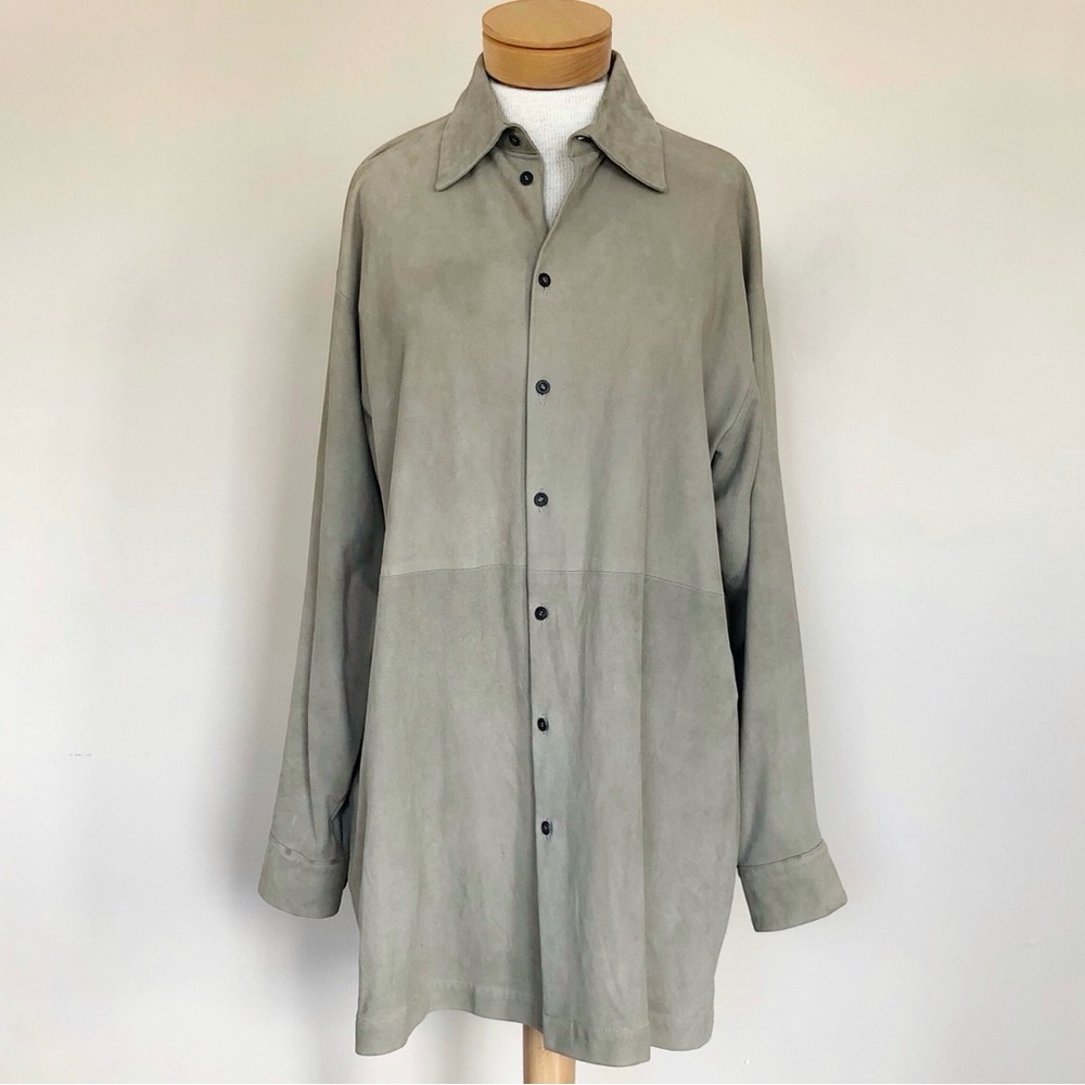 Eskandar Suede Shirt Jacket Taupe Oversized Minimalist Designer Luxury Size 1